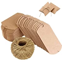 100pz. Cojín de Bomboniere Cajas de papel kraft con cuerda de cáñamo Ideal para Confetti- caramelos- bombones- joyas y…